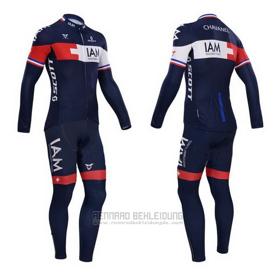 2015 Fahrradbekleidung IAM Blau und Rot Trikot Langarm und Tragerhose