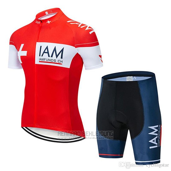 2019 Fahrradbekleidung IAM Rot Wei Trikot Kurzarm und Tragerhose - zum Schließen ins Bild klicken