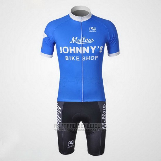 2010 Fahrradbekleidung Johnnys Wei und Azurblau Trikot Kurzarm und Tragerhose