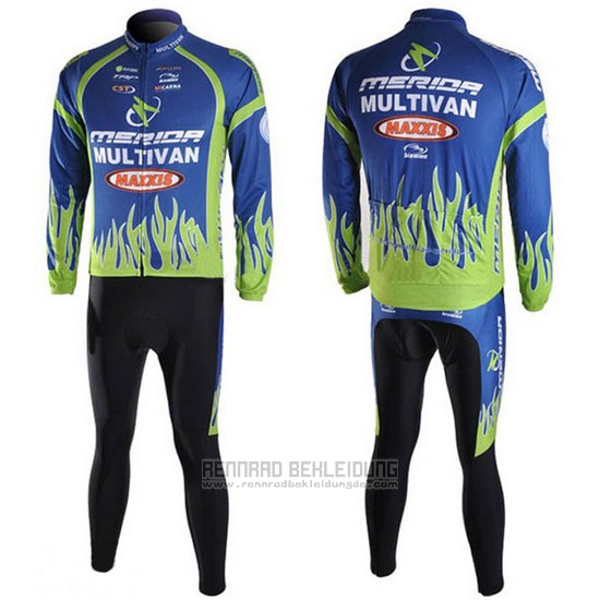 2010 Fahrradbekleidung Merida Blau und Grun Trikot Langarm und Tragerhose