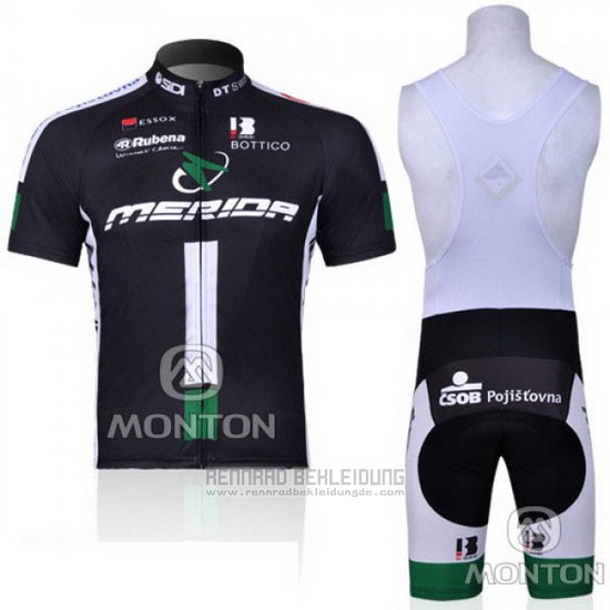 2010 Fahrradbekleidung Merida Shwarz und Grun Trikot Kurzarm und Tragerhose