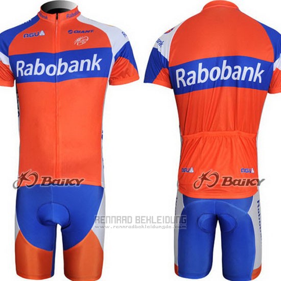 2011 Fahrradbekleidung Rabobank Blau und Orange Trikot Kurzarm und Tragerhose