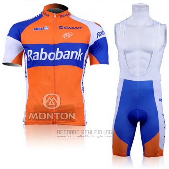 2011 Fahrradbekleidung Rabobank Blau und Orange Trikot Kurzarm und Tragerhose