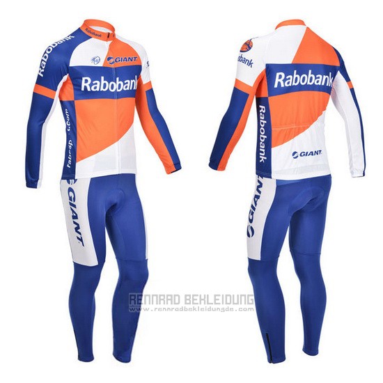 2013 Fahrradbekleidung Rabobank Blau und Wei Trikot Langarm und Tragerhose