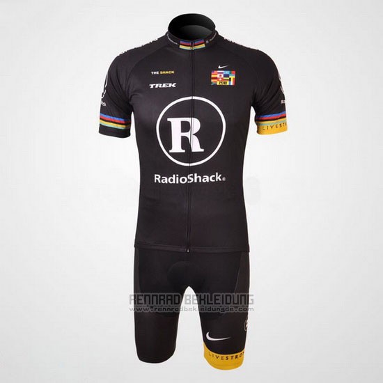 2010 Fahrradbekleidung Radioshack Shwarz Trikot Kurzarm und Tragerhose Pantaloni - zum Schließen ins Bild klicken