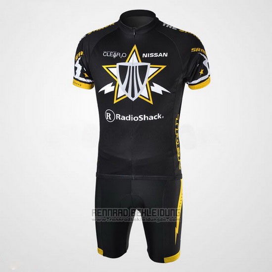 2010 Fahrradbekleidung Radioshack Shwarz Trikot Kurzarm und Tragerhose Pantaloni