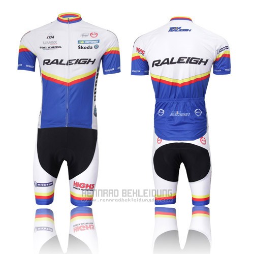 2012 Fahrradbekleidung Raleigh Blau und Wei Trikot Kurzarm Tragerhose - zum Schließen ins Bild klicken