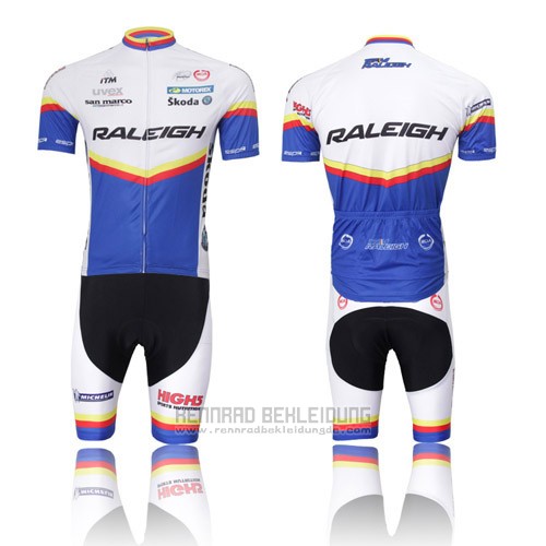 2012 Fahrradbekleidung Raleigh Blau und Wei Trikot Kurzarm Tragerhose