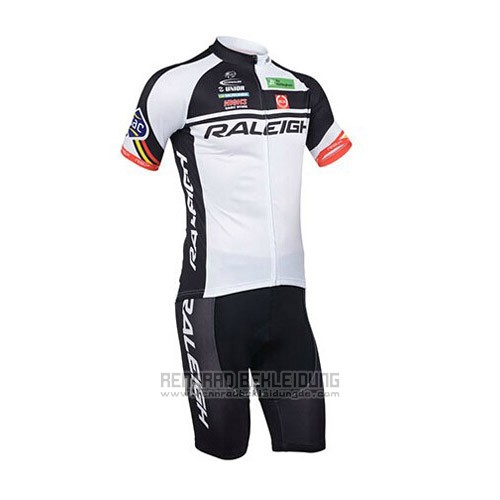 2013 Fahrradbekleidung Raleigh Shwarz und Wei Trikot Kurzarm und Tragerhose