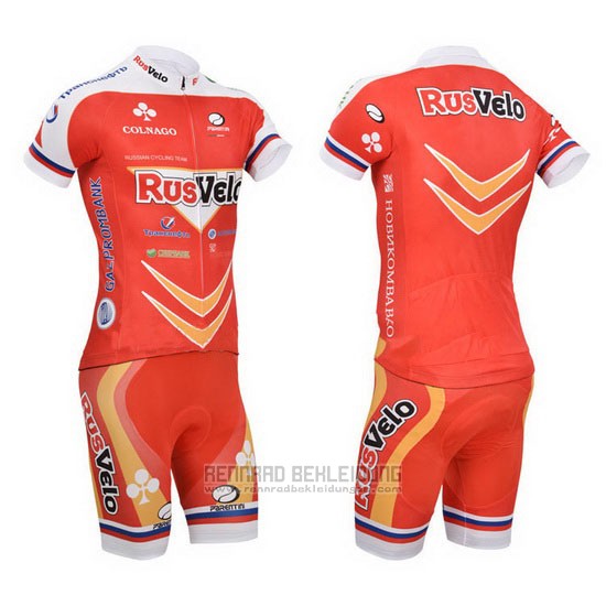 2013 Fahrradbekleidung Rusvelo Rot Trikot Kurzarm und Tragerhose - zum Schließen ins Bild klicken