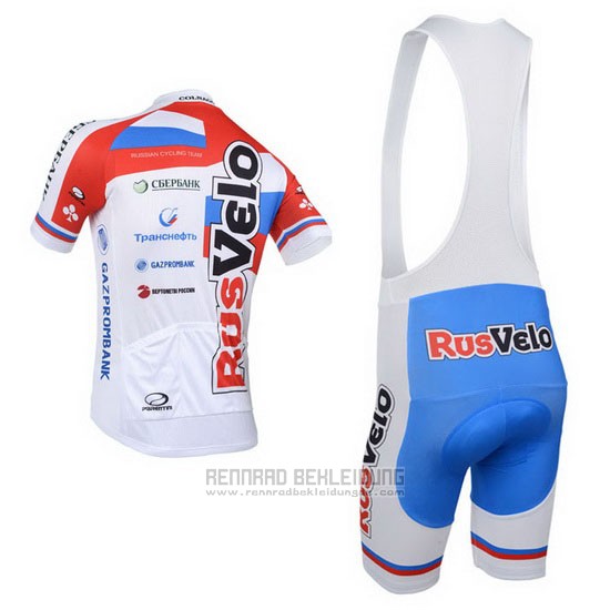 2013 Fahrradbekleidung Rusvelo Wei und Rot Trikot Kurzarm und Tragerhose