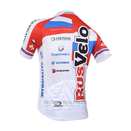 2013 Fahrradbekleidung Rusvelo Wei und Rot Trikot Kurzarm und Tragerhose