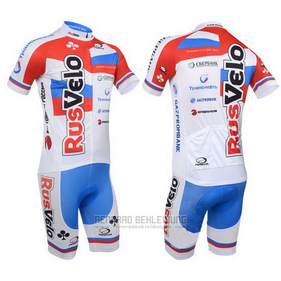 2013 Fahrradbekleidung Rusvelo Wei und Rot Trikot Kurzarm und Tragerhose - zum Schließen ins Bild klicken