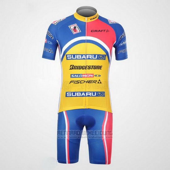 2011 Fahrradbekleidung Subaru Azurblau und Gelb Trikot Kurzarm und Tragerhose