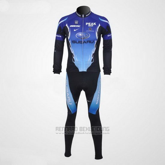 2011 Fahrradbekleidung Subaru Azurblau und Shwarz Trikot Langarm und Tragerhose Pantaloni