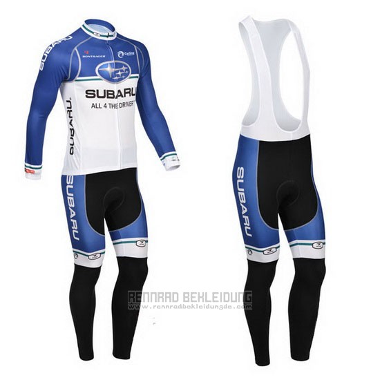 2013 Fahrradbekleidung Subaru Blau und Wei Trikot Langarm und Tragerhose