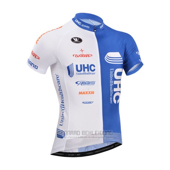 2014 Fahrradbekleidung UHC Wei und Azurblau Trikot Kurzarm und Tragerhose