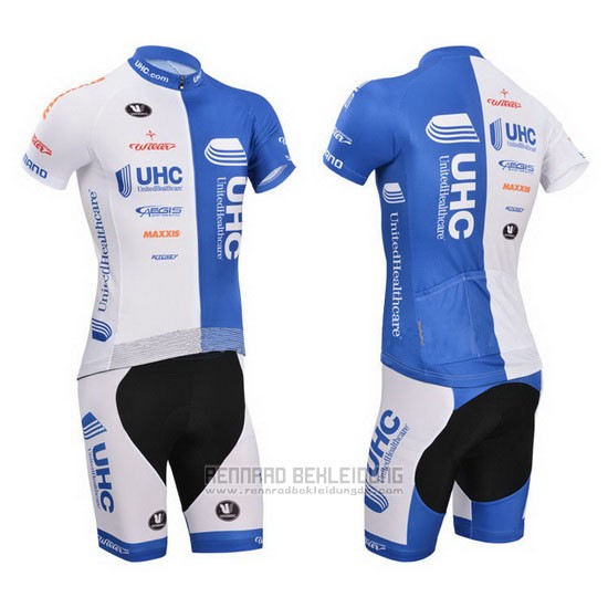 2014 Fahrradbekleidung UHC Wei und Azurblau Trikot Kurzarm und Tragerhose