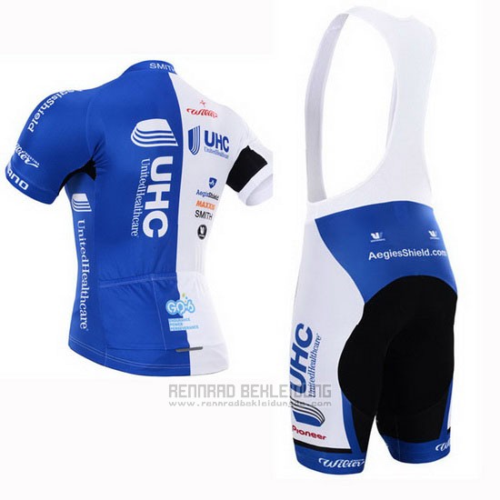 2015 Fahrradbekleidung UHC Wei und Azurblau Trikot Kurzarm und Tragerhose