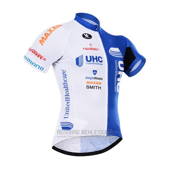 2015 Fahrradbekleidung UHC Wei und Azurblau Trikot Kurzarm und Tragerhose