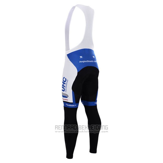 2015 Fahrradbekleidung UHC Wei und Azurblau Trikot Langarm und Tragerhose