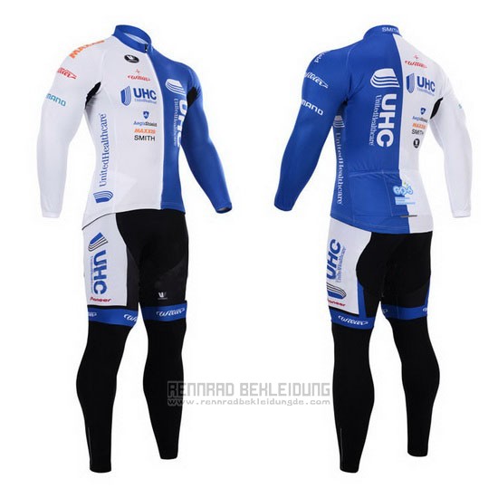 2015 Fahrradbekleidung UHC Wei und Azurblau Trikot Langarm und Tragerhose