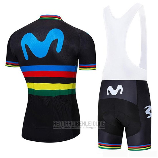 2019 Fahrradbekleidung UCI Weltmeister Movistar Shwarz Trikot Kurzarm und Tragerhose