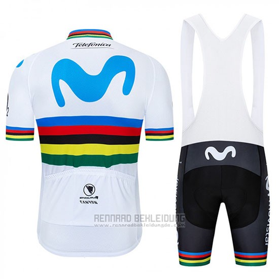 2019 Fahrradbekleidung UCI Weltmeister Movistar Wei Blau Trikot Kurzarm und Tragerhose - zum Schließen ins Bild klicken