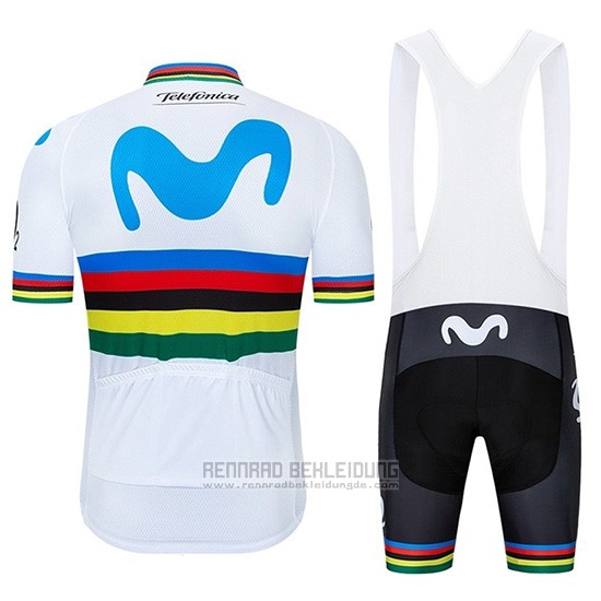 2019 Fahrradbekleidung UCI Weltmeister Movistar Wei Trikot Kurzarm und Tragerhose