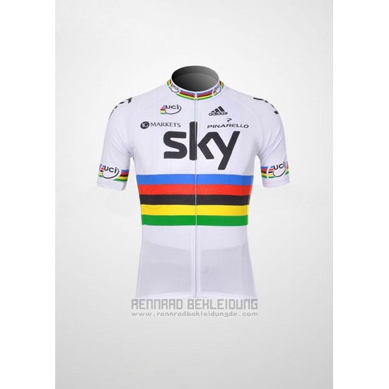 2012 Fahrradbekleidung Sky UCI Weltmeister Rot und Wei Trikot Kurzarm und Tragerhose