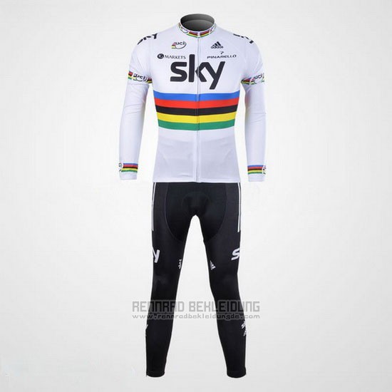 2012 Fahrradbekleidung Sky UCI Weltmeister Shwarz und Wei Trikot Langarm und Tragerhose